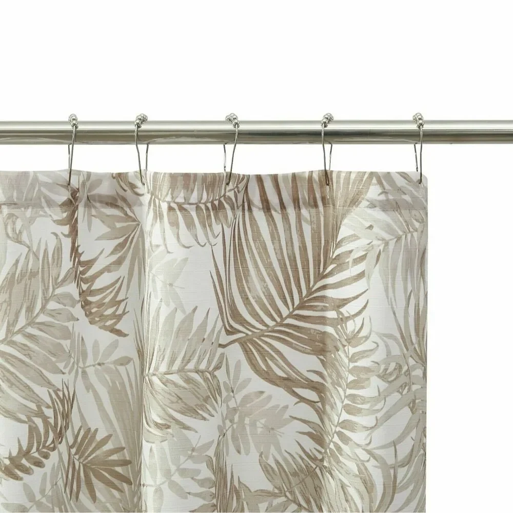 Tropical Palm Leaf Shower Curtain Brown Taupe White Ribbed Fabric 72-in sq. NEW